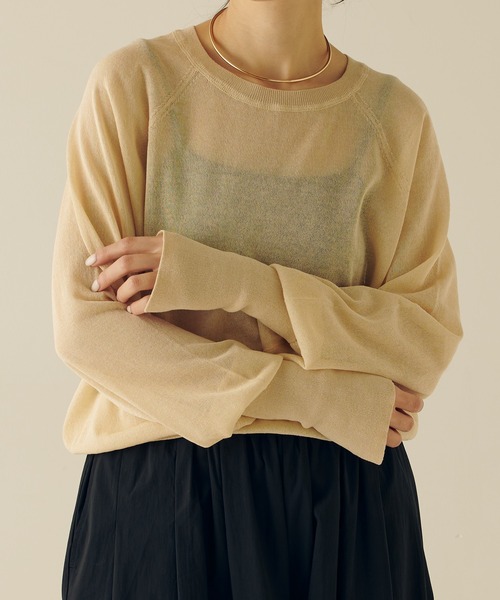 COLLAGE GALLARDAGALANTE（コラージュガリャルダガランテ）の「天竺シアーニット（ニット/セーター・レディース・ライトベージュ/グリーン・FREE）」の8枚目の写真