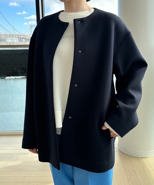 UNFILO（アンフィーロ）の「【洗える/シワになりにくい】ダブルフェイスジャージー　ノーカラー（ノーカラーコート・レディース・アイボリー系/ネイビー系・X-LARGE）」の6枚目の写真