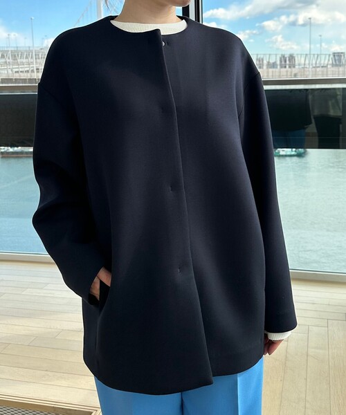 UNFILO（アンフィーロ）の「【洗える/シワになりにくい】ダブルフェイスジャージー　ノーカラー（ノーカラーコート・レディース・アイボリー系/ネイビー系・X-LARGE）」の7枚目の写真