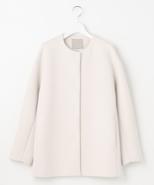 UNFILO（アンフィーロ）の「【洗える/シワになりにくい】ダブルフェイスジャージー　ノーカラー（ノーカラーコート・レディース・アイボリー系/ネイビー系・X-LARGE）」の8枚目の写真