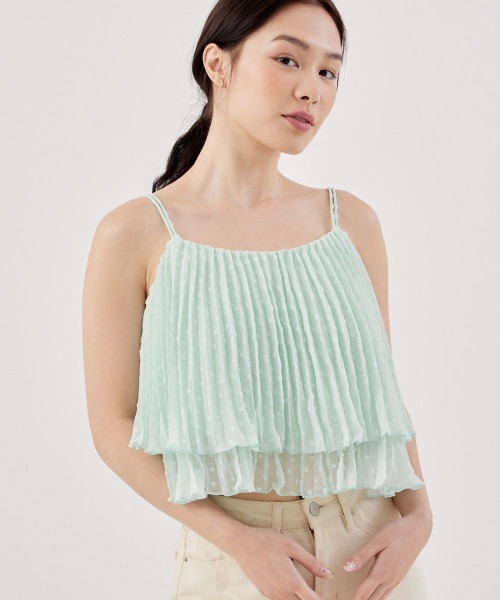 Love,Bonito（ラブボニート）の「カイラン プリーツ ドビードット トップス（その他トップス・レディース・ホワイト/グリーン・SMALL/MEDIUM/LARGE）」の6枚目の写真