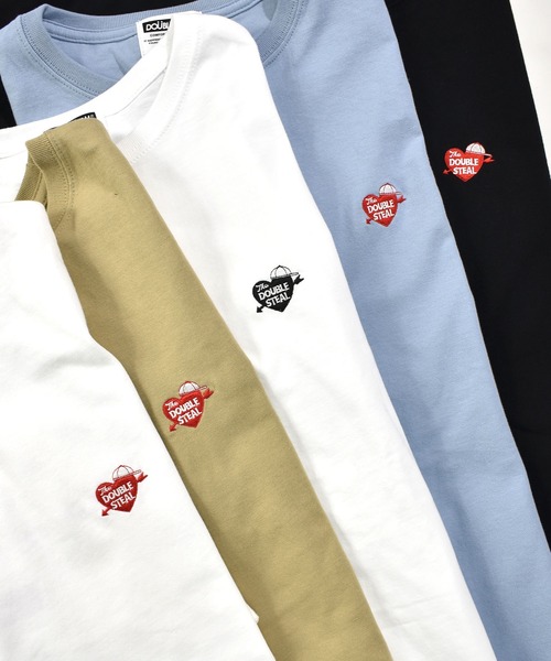 DOUBLE STEAL(ダブルスティール)の「ハート刺繍 Tシャツ(Tシャツ/カットソー・メンズ・ホワイト系その他/ライトカーキ/ホワイト/ライトブルー/ブラック・MEDIUM/LARGE/X-LARGE)」の3枚目の写真