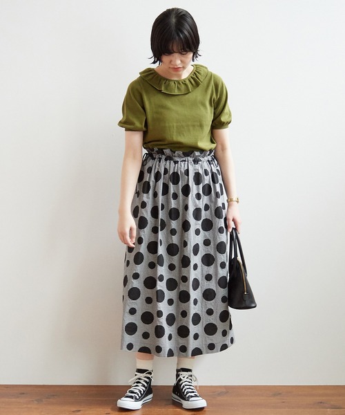 bulle de savon（ビュルデサボン）の「gingham×dot プリント スカート