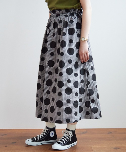 bulle de savon（ビュルデサボン）の「gingham×dot プリント スカート 