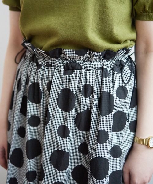 bulle de savon（ビュルデサボン）の「gingham×dot プリント スカート