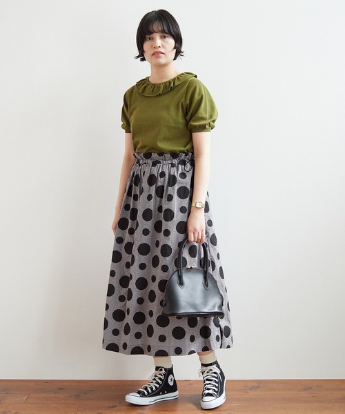 美品★bulle de savon（ビュルデサボン）ジャガードスカート bulle de savon（ビュルデサボン）の「gingham×dot プリント スカート