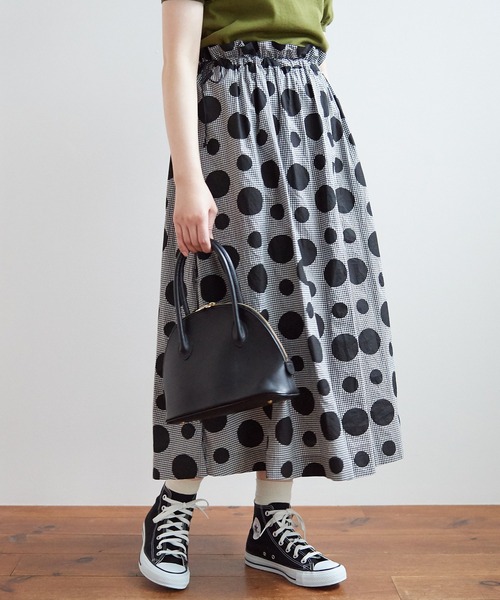 bulle de savon（ビュルデサボン）の「gingham×dot プリント スカート