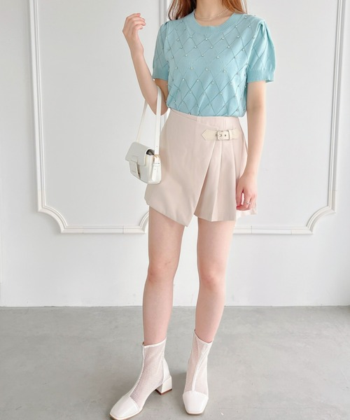 Loueme(ルエム)の「【23S/S】ベルト半プリーツラップショートパンツ(その他パンツ・レディース・アイボリー/ブラック/ピンク・M)」の4枚目の写真