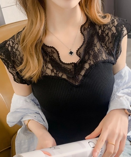 Sibra(シブラ)の「レース切り替えニットトップス(ニット/セーター・レディース・ベージュ/ブラック/ピンク/アイボリー・M)」の19枚目の写真