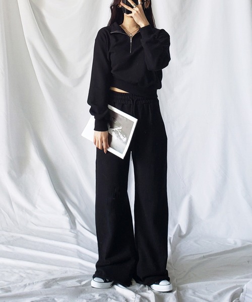 me+em select(ミームセレクト)の「※※【 セットアップ対応 】me+em select mini logo half zip short sweat / ミームセレクトミニロゴ刺繍ハーフジップショートスウェット【 韓国製 】(スウェット・レディース・ブラック/グレー/ピンク/ベージュ・FREE)」の22枚目の写真
