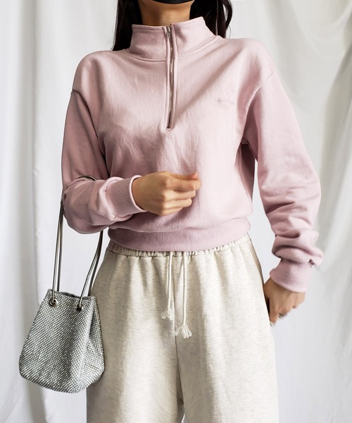 me+em select(ミームセレクト)の「※※【 セットアップ対応 】me+em select mini logo half zip short sweat / ミームセレクトミニロゴ刺繍ハーフジップショートスウェット【 韓国製 】(スウェット・レディース・ブラック/グレー/ピンク/ベージュ・FREE)」の18枚目の写真