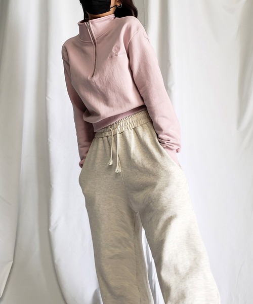 me+em select(ミームセレクト)の「※※【 セットアップ対応 】me+em select mini logo half zip short sweat / ミームセレクトミニロゴ刺繍ハーフジップショートスウェット【 韓国製 】(スウェット・レディース・ブラック/グレー/ピンク/ベージュ・FREE)」の13枚目の写真