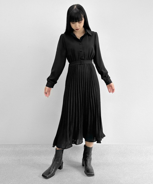 LVEU.（ラブユ.）の「【ZOZOTOWN限定】Pleated shirt one-piece / プリーツシャツワンピース（シャツワンピース・レディース・ブラック・FREE）」の5枚目の写真