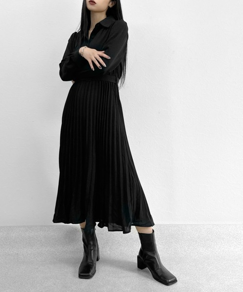 LVEU.（ラブユ.）の「【ZOZOTOWN限定】Pleated shirt one-piece / プリーツシャツワンピース（シャツワンピース・レディース・ブラック・FREE）」の3枚目の写真