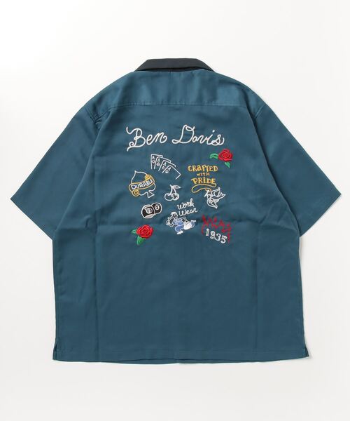 BEN DAVIS(ベンデイビス)の「BEN DAVIS/ベンデイビス SCRIBBLE STITCH O/C SHIRT/オーバーサイズ ロゴ バック刺繍 クレリック オープンカラー 半袖シャツ/ボーリングシャツ(シャツ/ブラウス・メンズ・ブラック/グレイッシュブルー/ホワイト・XL/L/M)」の5枚目の写真