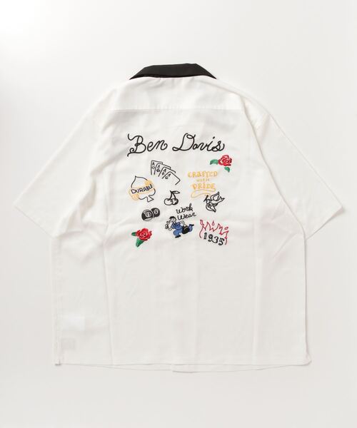 BEN DAVIS(ベンデイビス)の「BEN DAVIS/ベンデイビス SCRIBBLE STITCH O/C SHIRT/オーバーサイズ ロゴ バック刺繍 クレリック オープンカラー 半袖シャツ/ボーリングシャツ(シャツ/ブラウス・メンズ・ブラック/グレイッシュブルー/ホワイト・XL/L/M)」の4枚目の写真