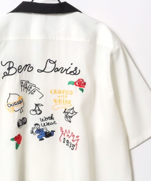 BEN DAVIS(ベンデイビス)の「BEN DAVIS/ベンデイビス SCRIBBLE STITCH O/C SHIRT/オーバーサイズ ロゴ バック刺繍 クレリック オープンカラー 半袖シャツ/ボーリングシャツ(シャツ/ブラウス・メンズ・ブラック/グレイッシュブルー/ホワイト・XL/L/M)」の2枚目の写真