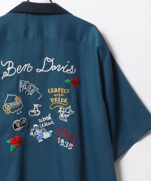 BEN DAVIS(ベンデイビス)の「BEN DAVIS/ベンデイビス SCRIBBLE STITCH O/C SHIRT/オーバーサイズ ロゴ バック刺繍 クレリック オープンカラー 半袖シャツ/ボーリングシャツ(シャツ/ブラウス・メンズ・ブラック/グレイッシュブルー/ホワイト・XL/L/M)」の3枚目の写真