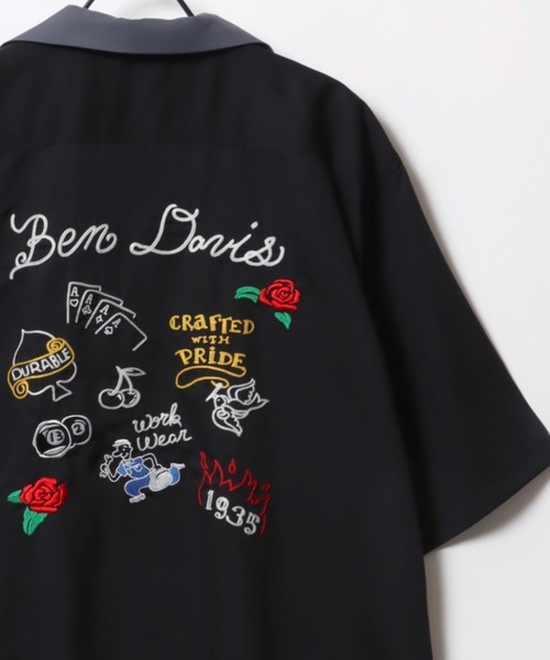 BEN DAVIS(ベンデイビス)の「BEN DAVIS/ベンデイビス SCRIBBLE STITCH O/C SHIRT/オーバーサイズ ロゴ バック刺繍 クレリック オープンカラー 半袖シャツ/ボーリングシャツ(シャツ/ブラウス・メンズ・ブラック/グレイッシュブルー/ホワイト・XL/L/M)」の1枚目の写真