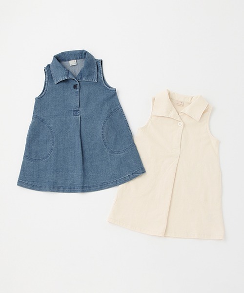 petit main（プティマイン）の「【リンク】開衿Aラインワンピース(キッズ)（シャツワンピース・キッズ・アイボリー/ブルー・110cm/120cm/90cm/100cm/80ｃｍ/130cm）」の11枚目の写真