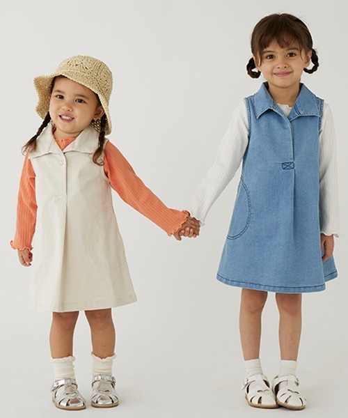 petit main（プティマイン）の「【リンク】開衿Aラインワンピース(キッズ)（シャツワンピース・キッズ・アイボリー/ブルー・110cm/120cm/90cm/100cm/80ｃｍ/130cm）」の12枚目の写真