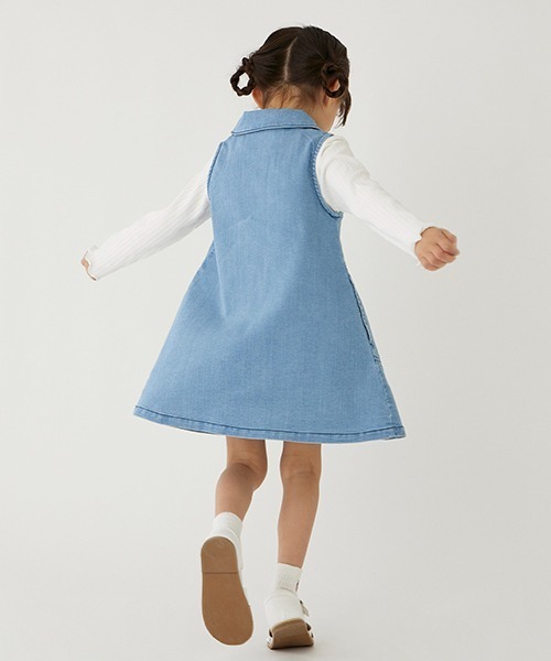 petit main（プティマイン）の「【リンク】開衿Aラインワンピース(キッズ)（シャツワンピース・キッズ・アイボリー/ブルー・110cm/120cm/90cm/100cm/80ｃｍ/130cm）」の14枚目の写真