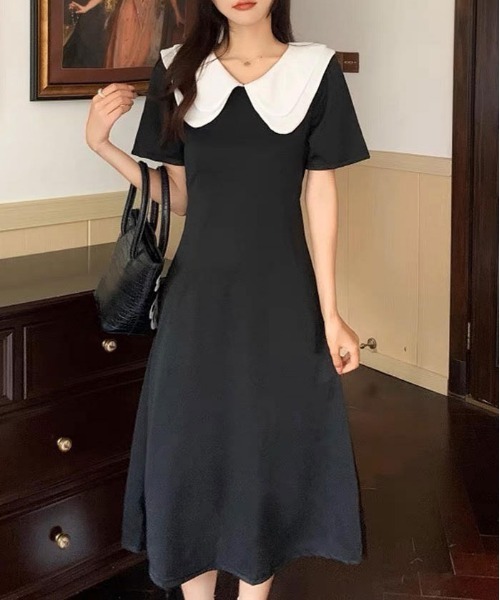 urge:(アージコロン )の「【URGE:】ダブルカラー 半袖 ワンピース(ワンピース・レディース・ブラック・SMALL/MEDIUM/LARGE/X-LARGE)」の1枚目の写真