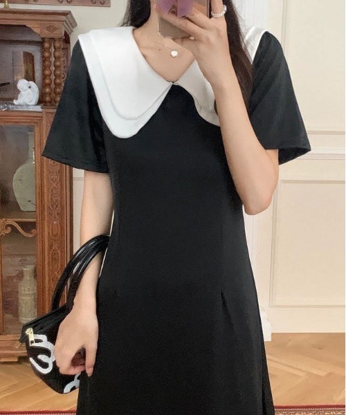 urge:(アージコロン )の「【URGE:】ダブルカラー 半袖 ワンピース(ワンピース・レディース・ブラック・SMALL/MEDIUM/LARGE/X-LARGE)」の3枚目の写真