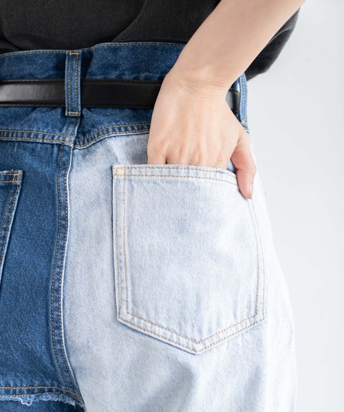 WEGO（ウィゴー）の「WEGO/パッチワークローライズデニムパンツ（デニムパンツ・レディース・インディゴブルー/ブラック・SMALL/MEDIUM）」の8枚目の写真