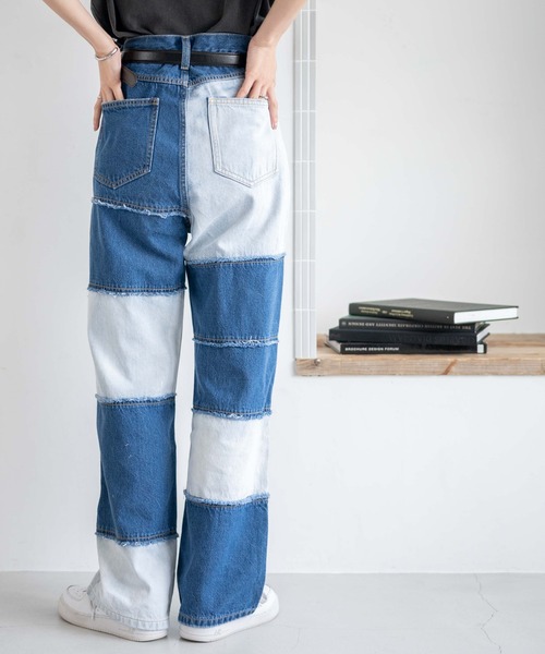 WEGO（ウィゴー）の「WEGO/パッチワークローライズデニムパンツ（デニムパンツ・レディース・インディゴブルー/ブラック・SMALL/MEDIUM）」の9枚目の写真