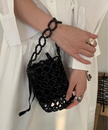 カラフルストローカゴ編みハンドバッグ