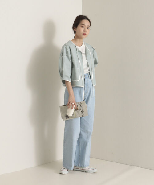 onulsoha（オヌルソハ）の「パフスリーブクロップドブラウス（シャツ/ブラウス・レディース・ミント/オフホワイト/ネイビー・38）」の3枚目の写真