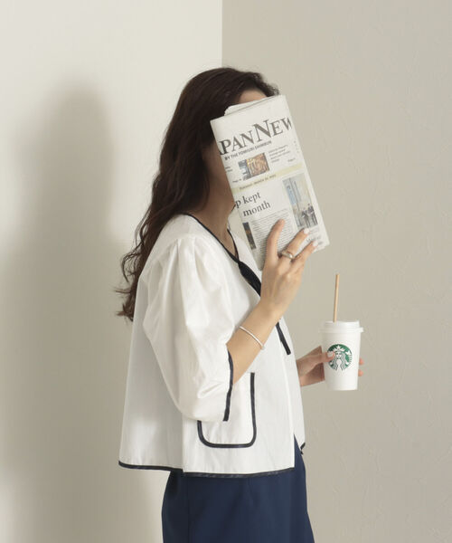 onulsoha（オヌルソハ）の「パフスリーブクロップドブラウス（シャツ/ブラウス・レディース・ミント/オフホワイト/ネイビー・38）」の16枚目の写真