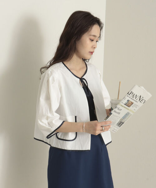 onulsoha（オヌルソハ）の「パフスリーブクロップドブラウス（シャツ/ブラウス・レディース・ミント/オフホワイト/ネイビー・38）」の20枚目の写真