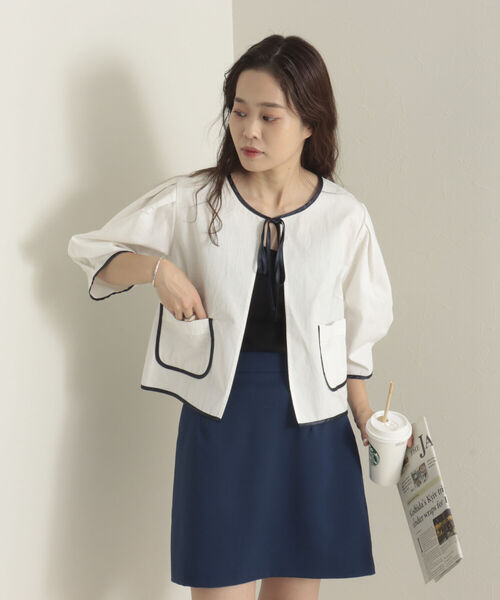 onulsoha（オヌルソハ）の「パフスリーブクロップドブラウス（シャツ/ブラウス・レディース・ミント/オフホワイト/ネイビー・38）」の9枚目の写真