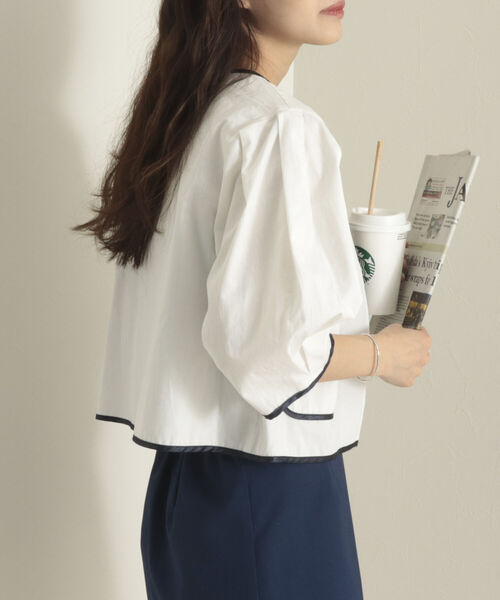 onulsoha（オヌルソハ）の「パフスリーブクロップドブラウス（シャツ/ブラウス・レディース・ミント/オフホワイト/ネイビー・38）」の13枚目の写真