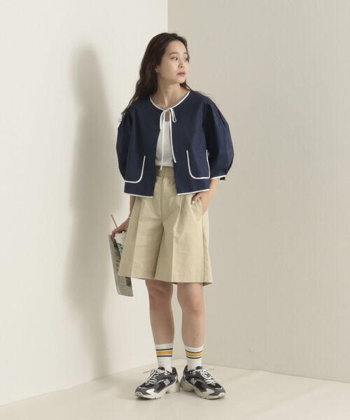 onulsoha（オヌルソハ）の「パフスリーブクロップドブラウス（シャツ/ブラウス・レディース・ミント/オフホワイト/ネイビー・38）」の21枚目の写真