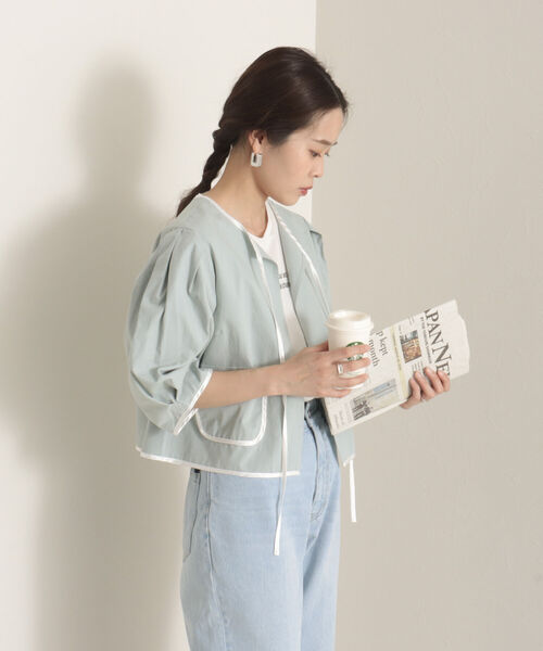 onulsoha（オヌルソハ）の「パフスリーブクロップドブラウス（シャツ/ブラウス・レディース・ミント/オフホワイト/ネイビー・38）」の18枚目の写真