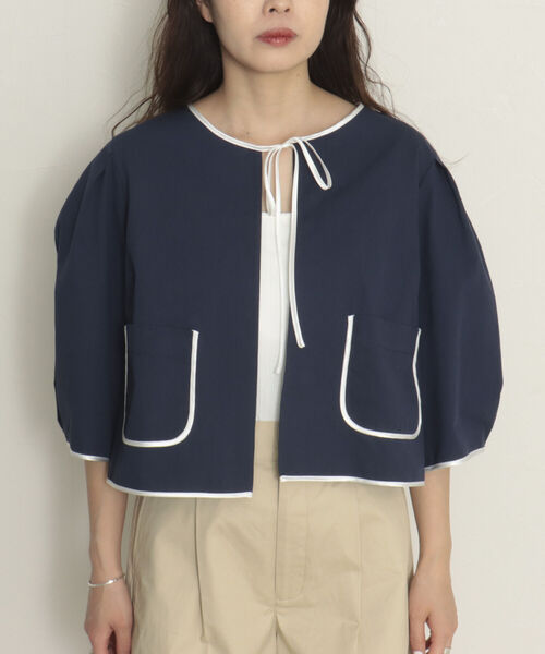 onulsoha（オヌルソハ）の「パフスリーブクロップドブラウス（シャツ/ブラウス・レディース・ミント/オフホワイト/ネイビー・38）」の15枚目の写真