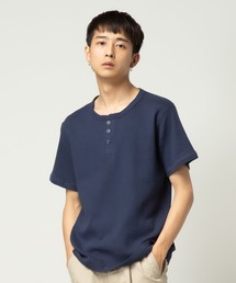 ワッフル 無地 ヘンリーネック 半袖 Tシャツ