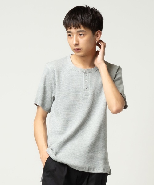 S&SONS(エスアンドサンズ)の「ワッフル 無地 ヘンリーネック 半袖 Tシャツ(Tシャツ/カットソー・メンズ・ネイビー/ホワイト/ブラック/カーキ/グレー・M/L/LL)」の3枚目の写真