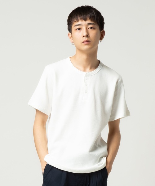 S&SONS(エスアンドサンズ)の「ワッフル 無地 ヘンリーネック 半袖 Tシャツ(Tシャツ/カットソー・メンズ・ネイビー/ホワイト/ブラック/カーキ/グレー・M/L/LL)」の2枚目の写真