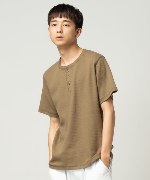 S&SONS(エスアンドサンズ)の「ワッフル 無地 ヘンリーネック 半袖 Tシャツ(Tシャツ/カットソー・メンズ・ネイビー/ホワイト/ブラック/カーキ/グレー・M/L/LL)」の4枚目の写真