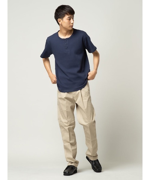 S&SONS(エスアンドサンズ)の「ワッフル 無地 ヘンリーネック 半袖 Tシャツ(Tシャツ/カットソー・メンズ・ネイビー/ホワイト/ブラック/カーキ/グレー・M/L/LL)」の10枚目の写真