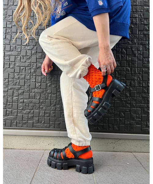 DEVICE（デバイス）の「【NATSUPOO SELECT】ソックス 靴下 ぽこぽこバブル＆アルファベットロゴ（ソックス/靴下・レディース・ホワイト/ピンク/オレンジ/ブルー・FREE）」の6枚目の写真