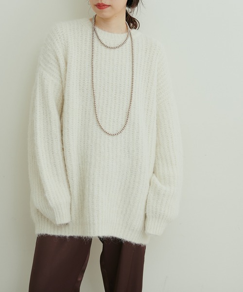 LARUTA（ラルータ）の「【LARUTA】リサイクルポリシャギー片畦ニット（ニット/セーター・レディース・モカ/ミント/アイボリー/パープル・FREE）」の6枚目の写真