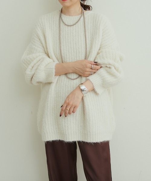 LARUTA（ラルータ）の「【LARUTA】リサイクルポリシャギー片畦ニット（ニット/セーター・レディース・モカ/ミント/アイボリー/パープル・FREE）」の7枚目の写真