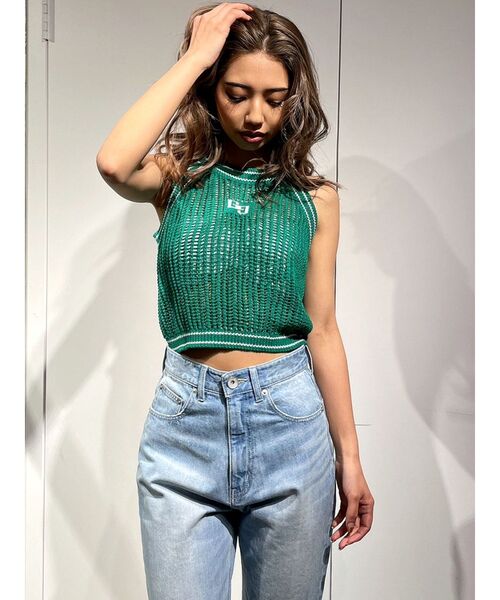GYDA（ジェイダ）の「GGラインアメスリメッシュニットトップス（ニット/セーター・レディース・グリーン/ブラック/オフホワイト・FREE）」の3枚目の写真
