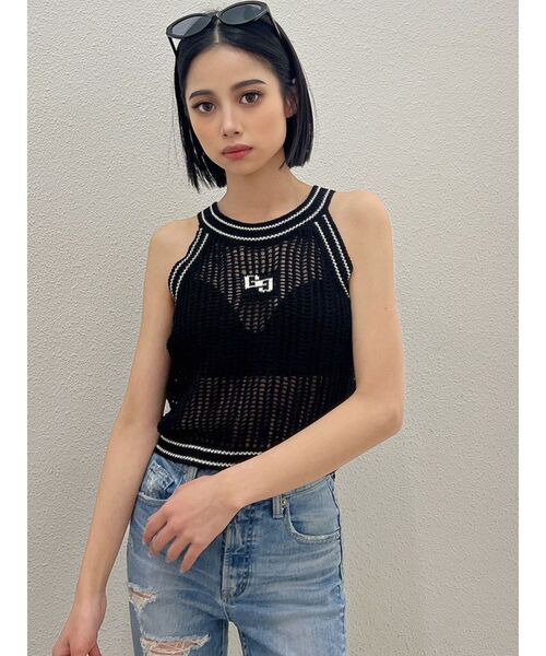 GYDA（ジェイダ）の「GGラインアメスリメッシュニットトップス（ニット/セーター・レディース・グリーン/ブラック/オフホワイト・FREE）」の2枚目の写真