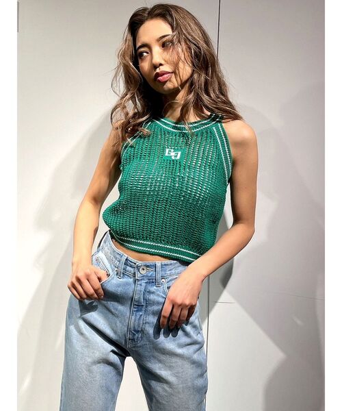 GYDA（ジェイダ）の「GGラインアメスリメッシュニットトップス（ニット/セーター・レディース・グリーン/ブラック/オフホワイト・FREE）」の22枚目の写真